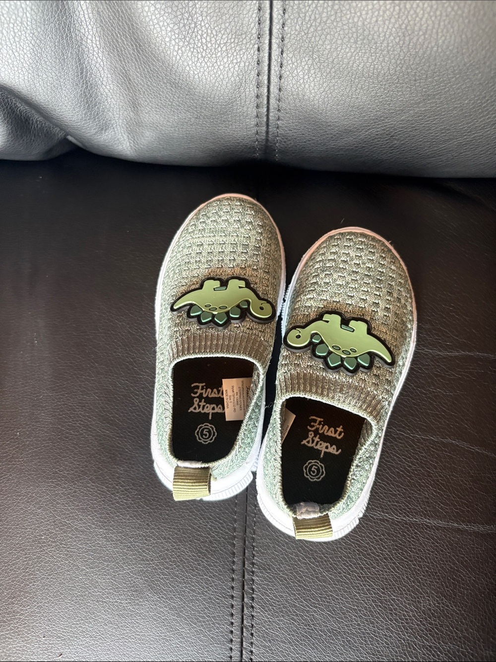 Part of 2/$15 First Steps Toddler Green Slip-On Shoes with Dino Accent Toddler 5